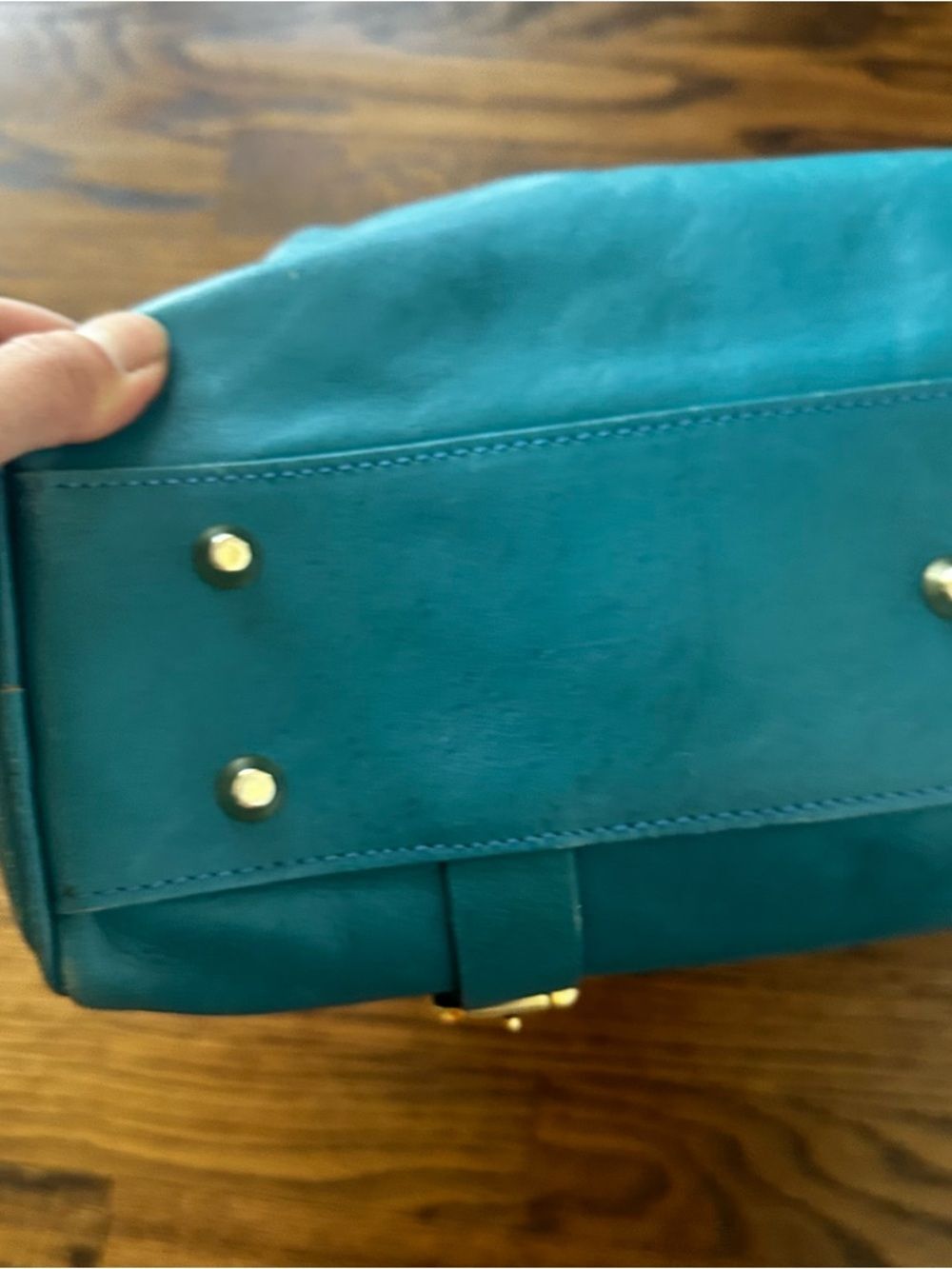 Valentina Italy Teal Leather Satchel Gold-Plated Accents | Made in Italy Bag - Picture 10 of 16